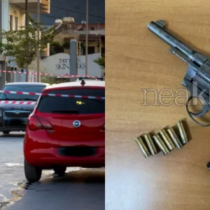 Το σημείο όπου πυροβολήθηκε ο 20χρονος από τον 54χρονο και το φονικό όπλο