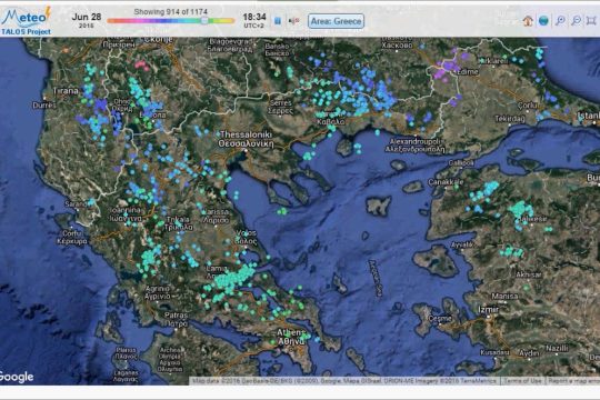 Στο «κόκκινο» το σύστημα καταγραφής κεραυνών την Τρίτη