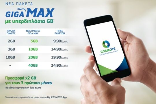 COSMOTE GIGA MAX: Νέα πακέτα mobile Internet με υπερδιπλάσια GB