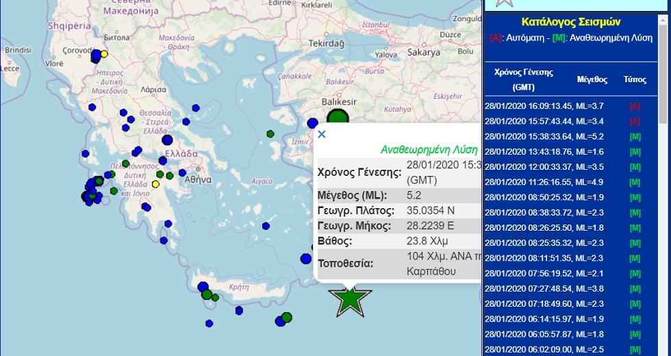 5,2 Ρίχτερ νότια της Καρπάθου