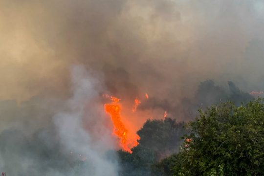 Απειλεί σπίτια φωτιά στο Λουτράκι