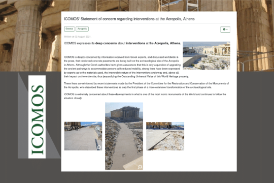 «Το ICOMOS ανησυχεί βαθιά» για τις διαστρώσεις στην Ακρόπολη