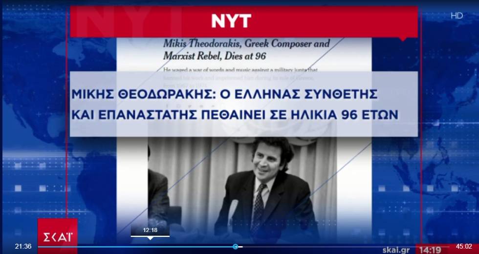 Ο ΣΚΑΪ λογόκρινε τους New York Times για τον Μίκη