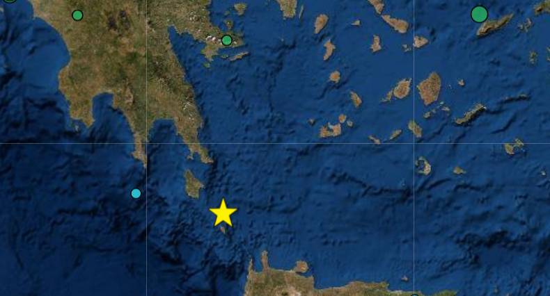 Σεισμός 5,4 Ρίχτερ κοντά στα Αντικύθηρα