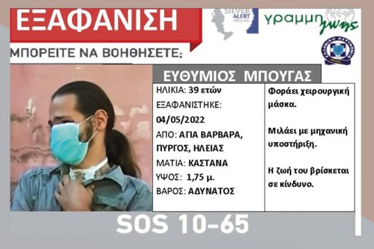 Πληροφορίες για εντοπισμό του Θύμιου Μπουγά – Tο Silver Alert μηνύει τους 11