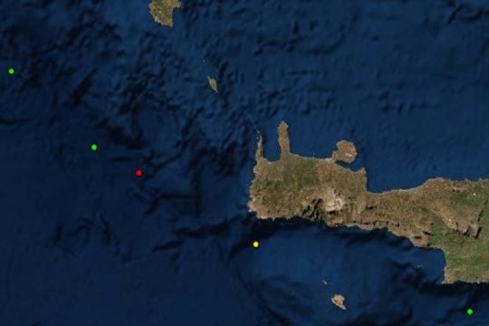 Σεισμός στη θαλάσσια περιοχή μεταξύ Χανίων και Αντικυθήρων