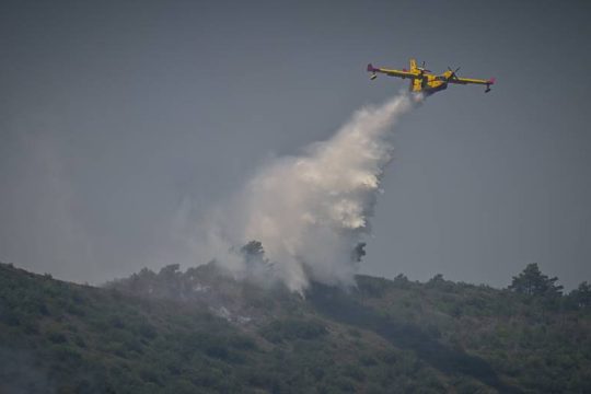 Δασική πυρκαγιά στη Σάμο, καίει πεύκα σε δύσβατη περιοχή