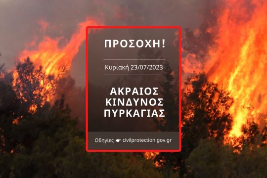 Ακραίος κίνδυνος πυρκαγιάς για έξι περιφέρειες