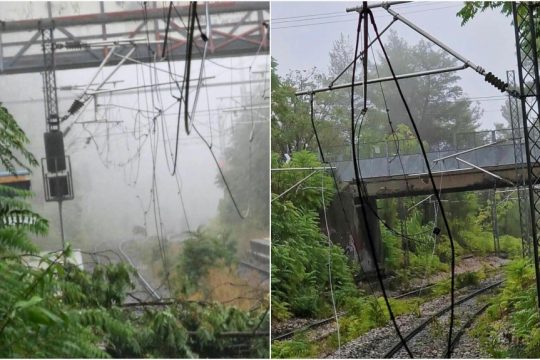 Πεσμένα δέντρα, κλαριά και καλώδια ηλεκτροκίνησης του σιδηρόδρομου κοντά στη Μαλακάσα