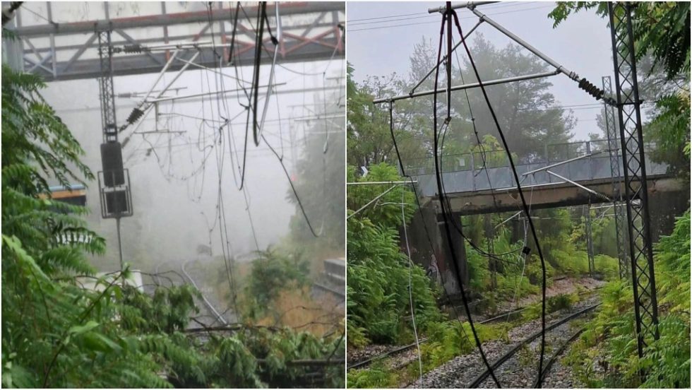Πεσμένα δέντρα, κλαριά και καλώδια ηλεκτροκίνησης του σιδηρόδρομου κοντά στη Μαλακάσα
