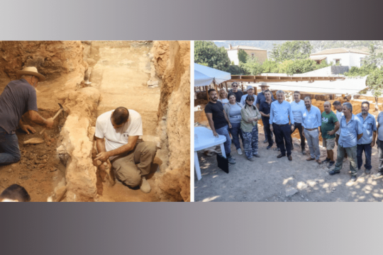 Ανασκαφή στην περιοχή των Αρχανών. Δεξιά, από την επίσκεψη του περιφερειάρχη Στ. Αρναουτάκη. Οι φωτογραφίες βγήκαν αλλά οι εργαζόμενοι ακόμα παραμένουν απλήρωτοι