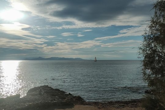 ήλιος, σύννεφα, θάλασσα