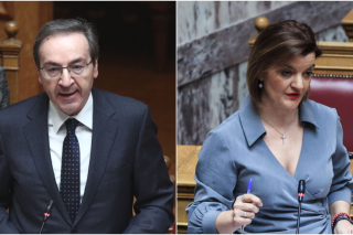 Ο υφυπουργός Δικαιοσύνης Γιάννης Μπούγας. Δεξιά, η υφυπουργός Κοινωνικής Συνοχής και Οικογένειας, Μαρία Κεφάλα