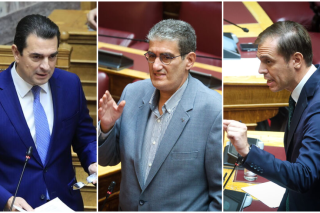 Ο υπουργός Ανάπτυξης Κ. Σκρέκας | Ο βουλευτής του ΣΥΡΙΖΑ Χρ. Γιαννούλης | Ο κοινοβουλευτικός εκπρόσωπος του ΠΑΣΟΚ Δ. Μάντζος