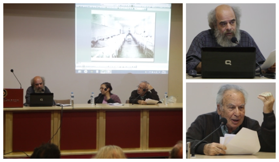 Αριστερά: εκδήλωση 18 ΑΝΩ | Δεξιά: πάνω ο Δημήτρης Υφαντής, κάτω ο Χάρης Βαρουχάκης