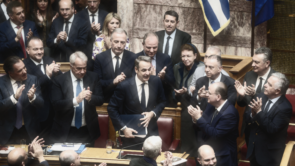 Ο Κυριάκος Μητσοτάκης και οι υπουργοί του στη Βουλή