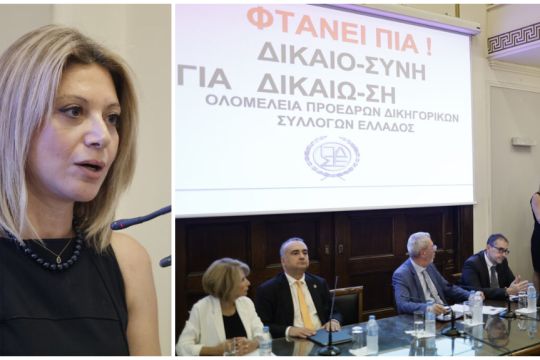 Η Μαρία Καρυστιανού στο βήμα της εκδήλωσης. Δίπλα, το πάνελ