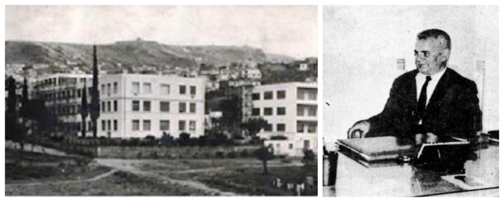 Αριστερά, το κτίριο του ΚΕΕθνΑ στο Γαλάτσι το 1960 και δεξιά, ο στρατηγός Νάτσινας σε συνέντευξή του το 1966, μετά την αποστρατεία του από την ΚΥΠ
