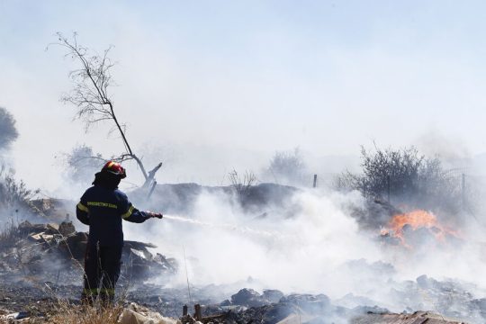 Πυροσβέστης μάχεται με τις φλόγες στο Κορωπί