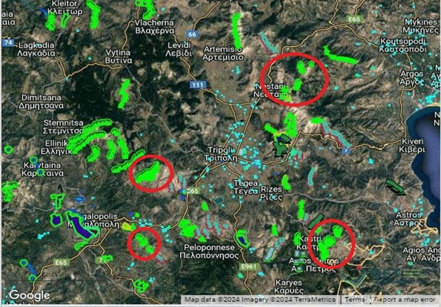 Aιολικά, φωτοβολταϊκά και μονάδες αποθήκευσης στα βουνά της κεντρικής Πελοποννήσου