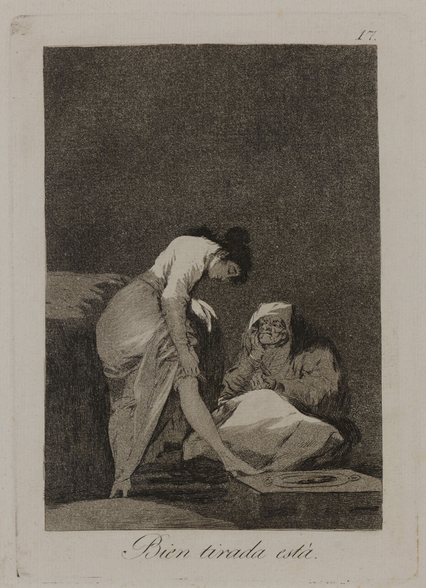 Την τραβάει σωστά, 1797-98 – Εκτύπωση 1803. Οξυγραφία, στιλβωμένη ακουατίντα και καλέμι, 21,5 x 15,1 εκ. Από τη σειρά «Los Caprichos»