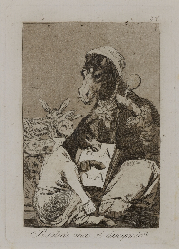 Αν θα ξέρει πιο πολλά ο μαθητής;, 1797-98 – Εκτύπωση 1803. Οξυγραφία, στιλβωμένη ακουατίντα και καλέμι, 21,5 x 15 εκ.