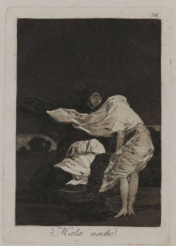 Ασxημη νύχτα, 1797-98 – Εκτύπωση 1803. Οξυγραφία σε χαρτί, 21,5 x 15,1 εκ. Από τη σειρά «Los Caprichos»