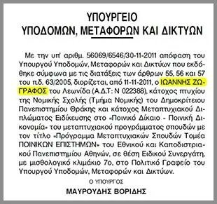 Ο διορισμός του Γ. Ζωγράφου στο υπουργείο Μεταφορών της κυβέρνησης Παπαδήμου από τον Μάκη Βορίδη