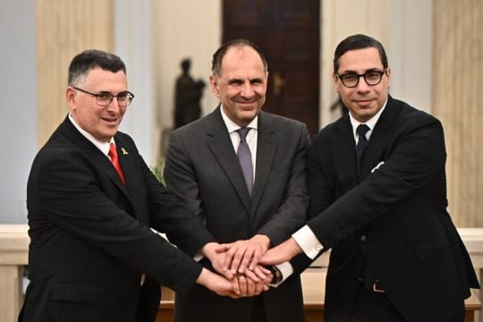 Από τη χθεσινή συνάντηση του υπουργού Εξωτερικών Γιώργου Γεραπετρίτη με τον Κύπριο ομόλογό του, Κωνσταντίνο Κόμπο, και τον Ισραηλινό Γκίντεον Σάαρ