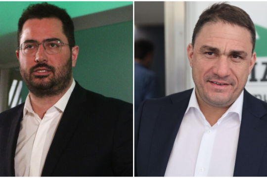 Ο γραμματέας του ΠΑΣΟΚ, Ανδρέας Σπυρόπουλος | Ο εκπρόσωπος Τύπου του ΠΑΣΟΚ, Κώστας Τσουκαλάς