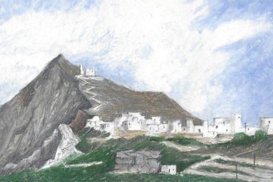 Η Χώρα στη Φολέγανδρο-Λαδοπαστέλ σε χαρτί