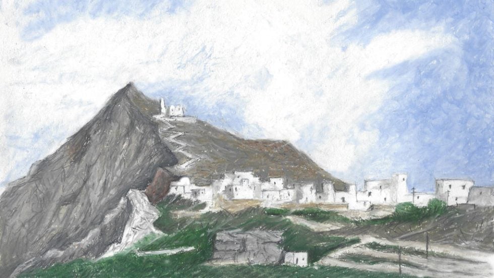 Η Χώρα στη Φολέγανδρο-Λαδοπαστέλ σε χαρτί