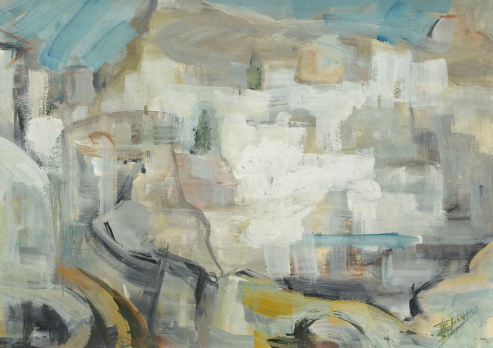 Ντίκος Βυζάντιος, Υδρα. Λάδι σε μουσαμά. 33,5x48,5εκ., ιδιωτική συλλογή