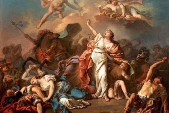 "Η Άρτεμη και ο Απόλλωνας σκοτώνουν τα παιδιά της Νιόβης", ελαιογραφία του Νταβίντ, 1772