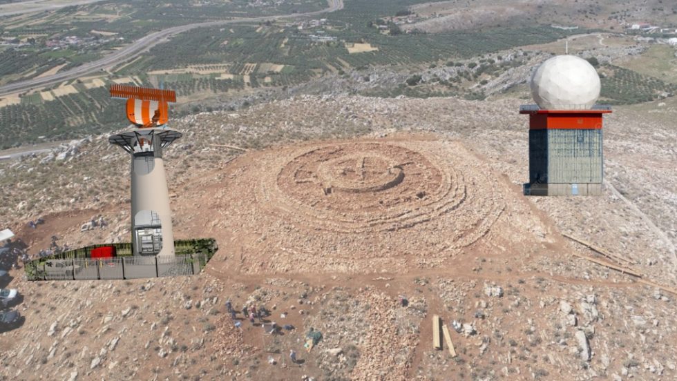 Οι θέσεις των ραντάρ που με βάση τη μελέτη ετοιμάζονται να τοποθετήσουν δίπλα στο μνημείο η Λίνα Μενδώνη και ο Νίκος Ταχιάος (Απεικόνιση «Εφ.Συν.»)