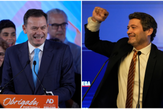 Αριστερά: Ο κεντροδεξιός νικητής των εκλογών Λουίς Μοντενέγκρο που πήρε εντολή σχηματισμού νέας κυβέρνησης. Δεξιά: Ο ηγέτης του Chega, Αντρέ Βεντούρα, αναδείχτηκε σε αρχηγό της αξιωματικής αντιπολίτευσης