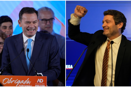 Αριστερά: Ο κεντροδεξιός νικητής των εκλογών Λουίς Μοντενέγκρο που πήρε εντολή σχηματισμού νέας κυβέρνησης. Δεξιά: Ο ηγέτης του Chega, Αντρέ Βεντούρα, αναδείχτηκε σε αρχηγό της αξιωματικής αντιπολίτευσης