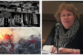 Επάνω αριστερά έργο του Γιάννη Στεφανάκις και κάτω της Μαριγώ Κάσση | Δεξιά η Αθηνά Σχινά