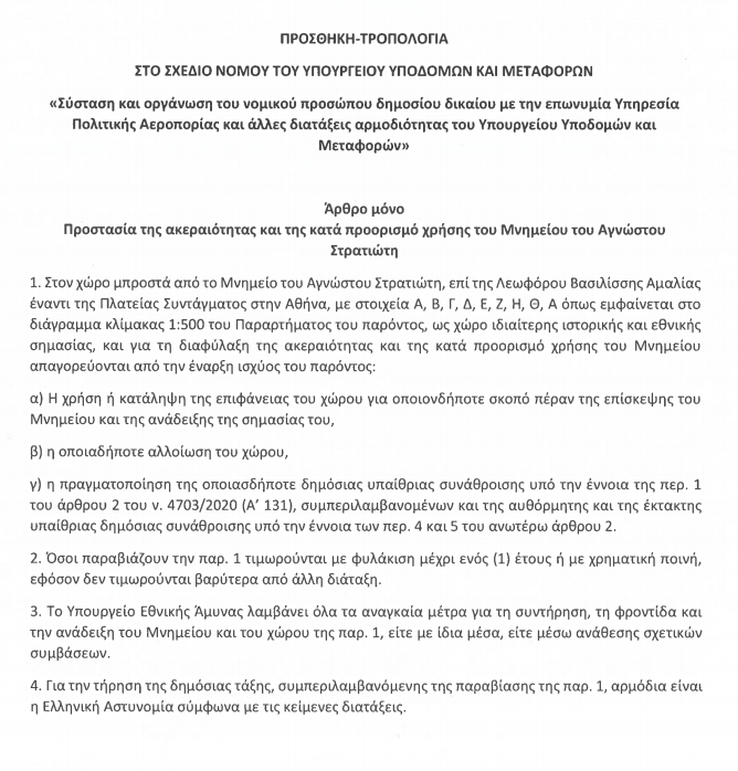 η τροπολογία για τον Άγνωστο Στρατιώτη