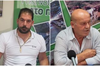Αριστερά: Ο πρόεδρος του Συντονιστικού των Κτηνοτροφικών Συλλόγων Κρήτης, Λευτέρης Τριανταφυλλάκης. Δεξιά: Ο πρόεδρος του Συνδέσμου Ελληνικής Κτηνοτροφίας, Δημήτρης Μόσχος