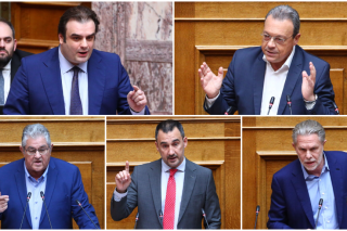Από πάνω αριστερά: Κυριάκος Πιερρακάκης | Σωκράτης Φάμελλος | Δημήτρης Κουτσούμπας | Αλέξης Χαρίτσης | Παύλος Γερουλάνος