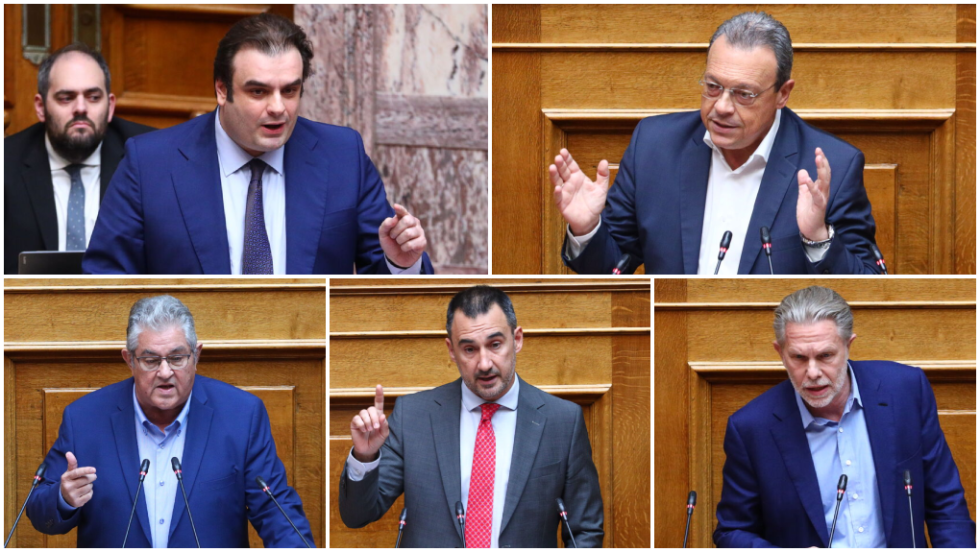 Από πάνω αριστερά: Κυριάκος Πιερρακάκης | Σωκράτης Φάμελλος | Δημήτρης Κουτσούμπας | Αλέξης Χαρίτσης | Παύλος Γερουλάνος