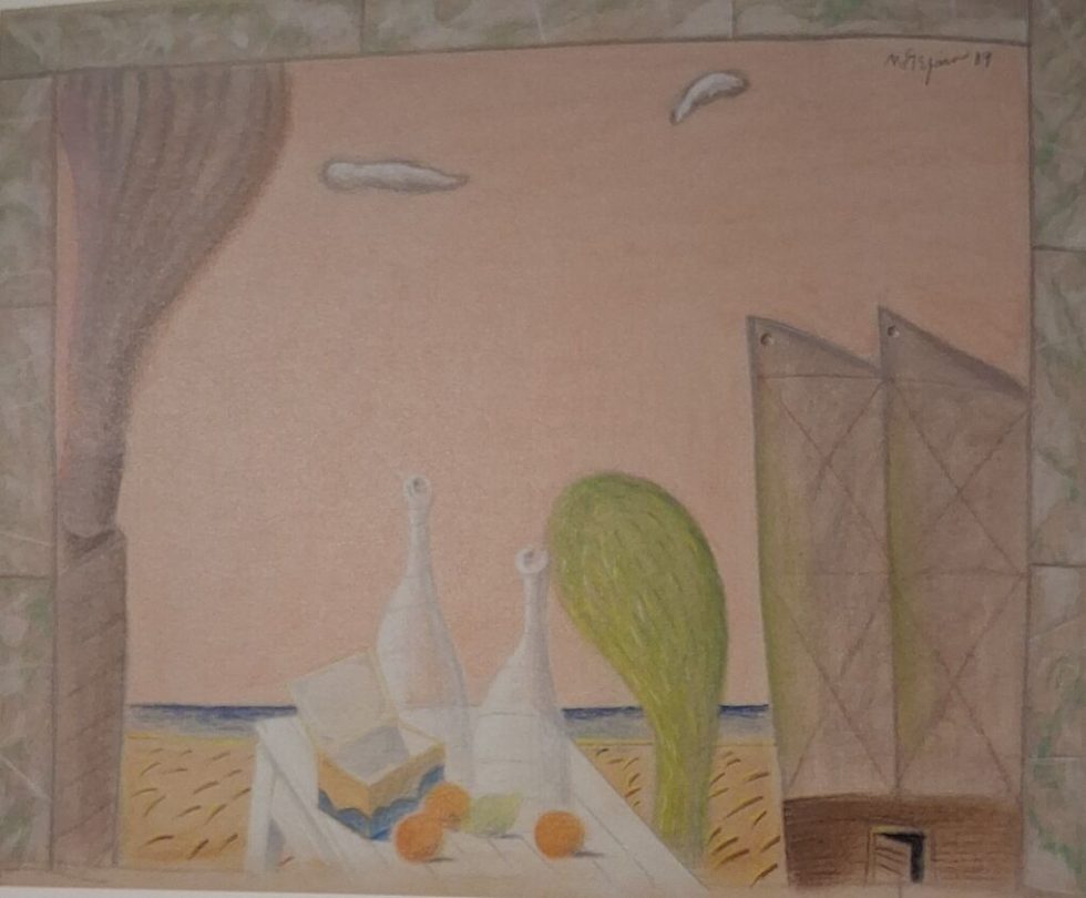 Nature morte σε άσπρο τραπέζι,1989, παστέλ σε χαρτί