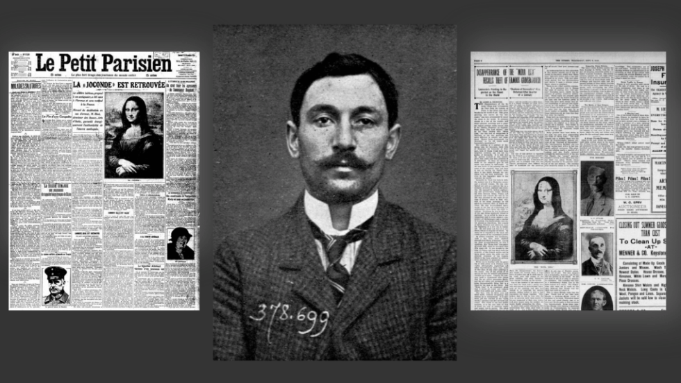 Φωτογραφία του Ιταλού Βιντσέντσο Περούτζα που είχε κάνει τη μεγάλη κλοπή της Μόνα Λίζα, κατά τη σύλληψή του από την ιταλική αστυνομία