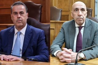 O υπουργός Περιβάλλοντος και Ενέργειας Σταύρος Παπασταύρου και o νυν πρόεδρος του ΕΒΕΑ Γιάννης Μπρατάκος