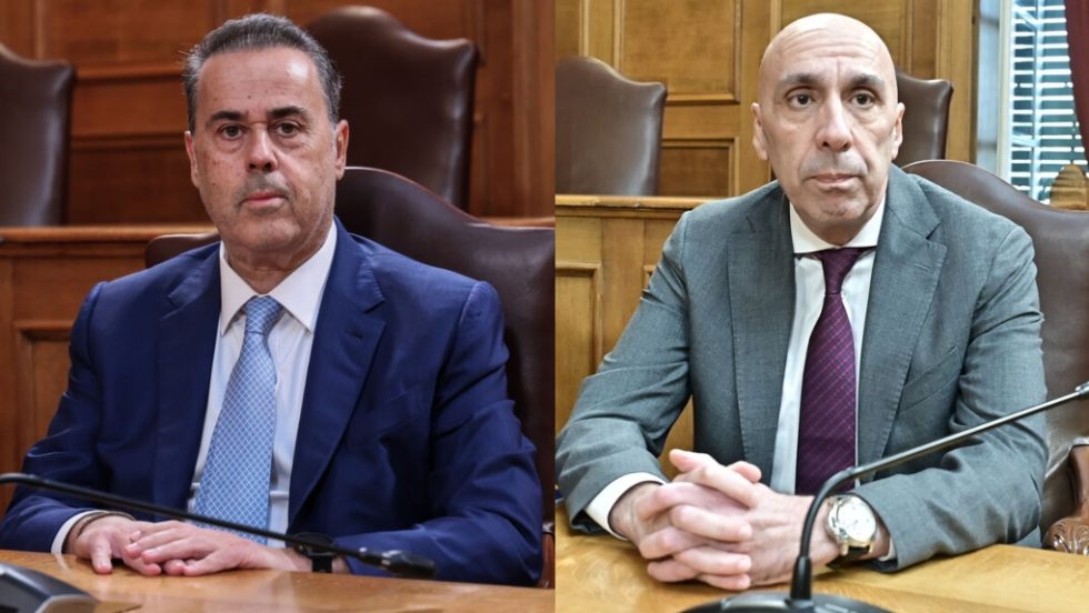 O υπουργός Περιβάλλοντος και Ενέργειας Σταύρος Παπασταύρου και o νυν πρόεδρος του ΕΒΕΑ Γιάννης Μπρατάκος