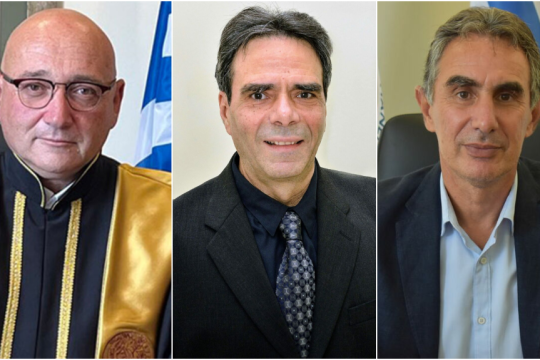 Από αριστερά: Ο Γιώργος Κοντάκης πρύτανης του Πανεπιστημίου Κρήτης το οποίο άνοιξε πρώτο την πόρτα των διαγραφών | Ο Μιχάλης Ζερβάκης πρύτανης του Πολυτεχνείου Κρήτης | Ο Νίκος Κατσαράκης πρύτανης του ΕΛΜΕΠΑ