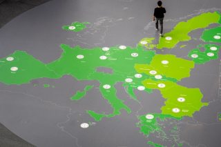 Map showing the countries of the Eurozone in the hallway of the European Central Bank