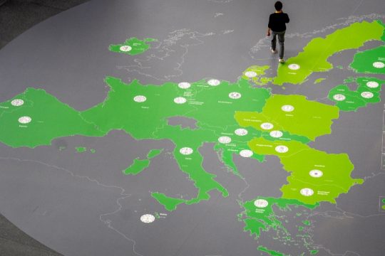 Map showing the countries of the Eurozone in the hallway of the European Central Bank