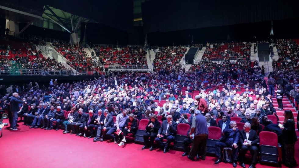 Στιγμιότυπο από το 22ο συνέδριο του Κουμμουνιστικού Κόμματος Ελλάδας στο κλειστό Ολυμπιακό Στάδιο Γαλατσίου στην Αθήνα | EUROKINISSI